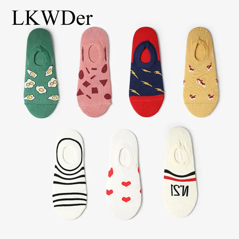 LKWDer, 6 пар, мужские носки-башмачки, летние тонкие носки, Инс, индивидуальные, низкие, невидимые, мужские, Корейская версия, Мультяшные хлопковые носки