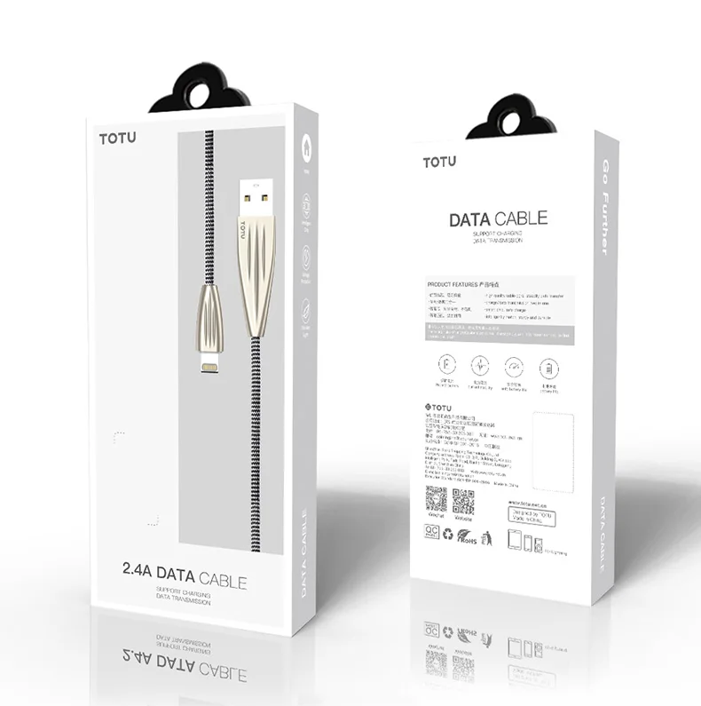 TOTU нейлоновые кабели для быстрой зарядки usb из цинкового сплава Iphone Xs Max кабель X 8 7