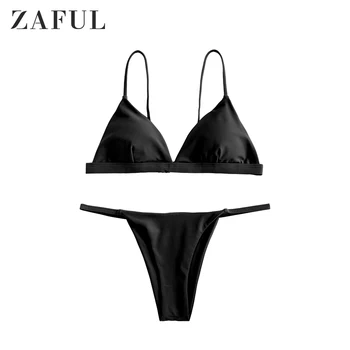 

ZAFUL Women Bikini Low Waisted Spaghetti Straps Thong Bikini Set Lady Swimwear Summer Beach Wear Swimsuit