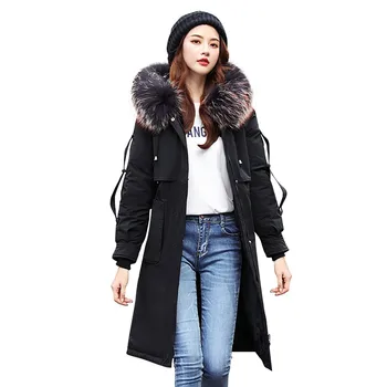 

Fashion Outerwear Long Sleeve Hooded Jackets Cotton-padded Pockets Bandage Coats Long Paragraph Slim Jacket Female Y913