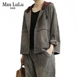 Max LuLu/корейская модная одежда женские осенние Топы в стиле панк женские джинсовые брюки одежда для фитнеса с капюшоном повседневные