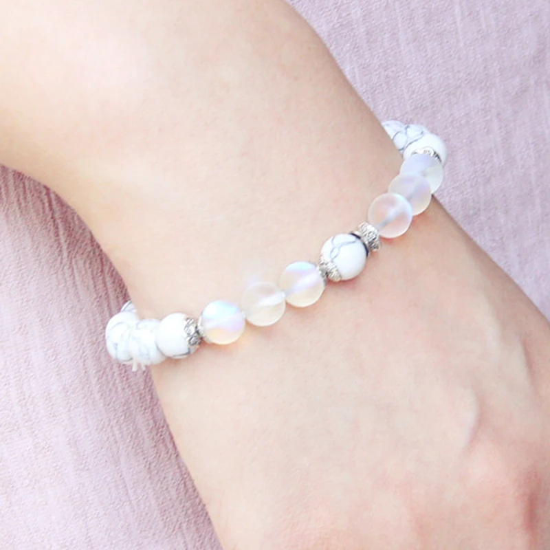 Белый синтез beads ISES бусы браслет лунный камень браслеты с подвесками для женщин