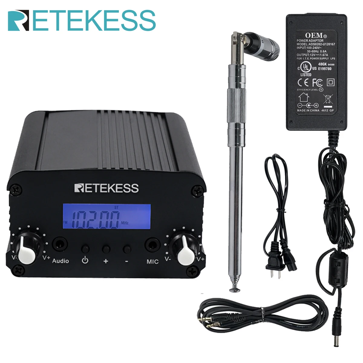 Retekess TR509 Wireless FM Broadcast Transmitter Stereo Radio Station Campus Amplifier AUX Input For Drive-in Church Cinemas