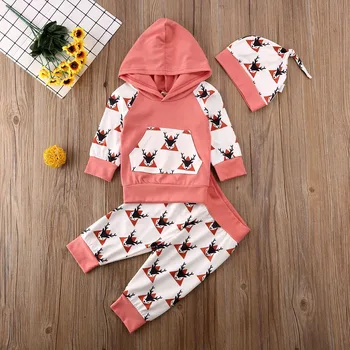 

Pudcoco Autumn Newborn Baby Girl Clothes Cartoon Print Long Sleeve Hooded Tops Long Pants Hat 3Pcs Outfits Clothes Sweatshirts