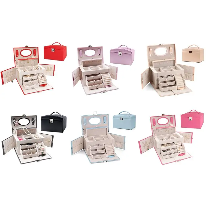 

Faux Leather Jewelry Box Organizer 6 Colors Available Vintage Gift Case 95AB