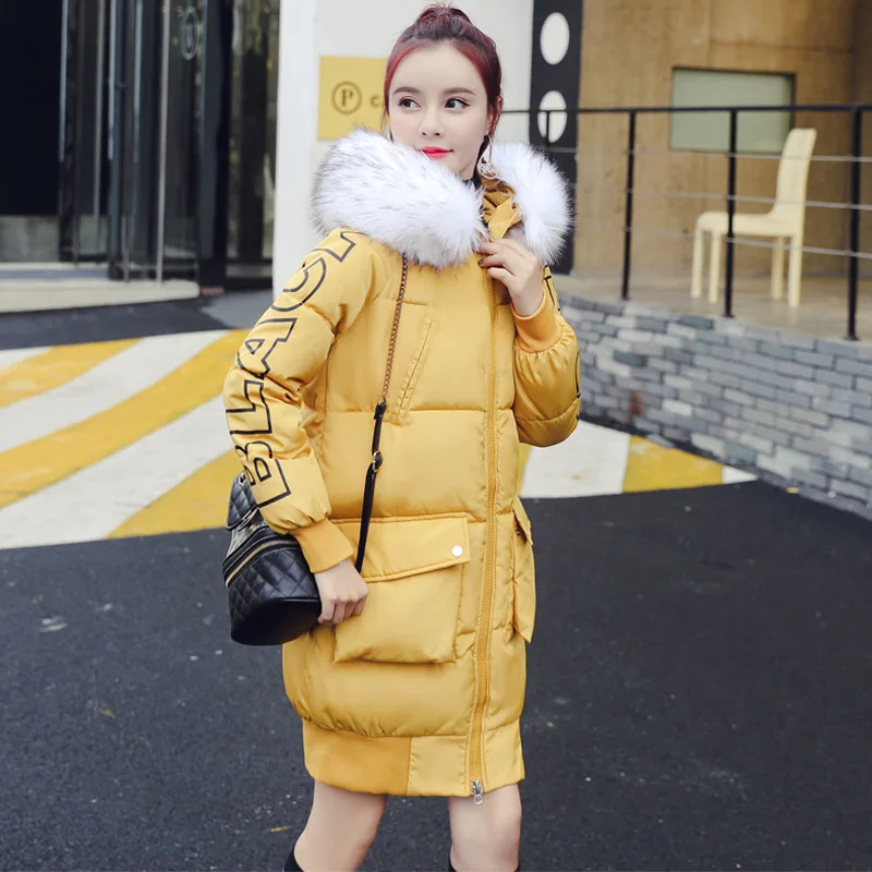 

Down Jacket Cotton-padded Clothes Women's 2019 New Style Mid-length Fashion over-the-Knee Large Fur Collar Winter down Jacket Co