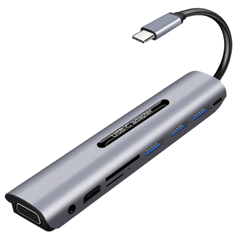 

USB C Dock Station Thunderbolt 3 Type-C to HDMI VGA USB TF SD Card with 3.5 AUX Audio Jack HD Converter Adapter for Macbook Pro