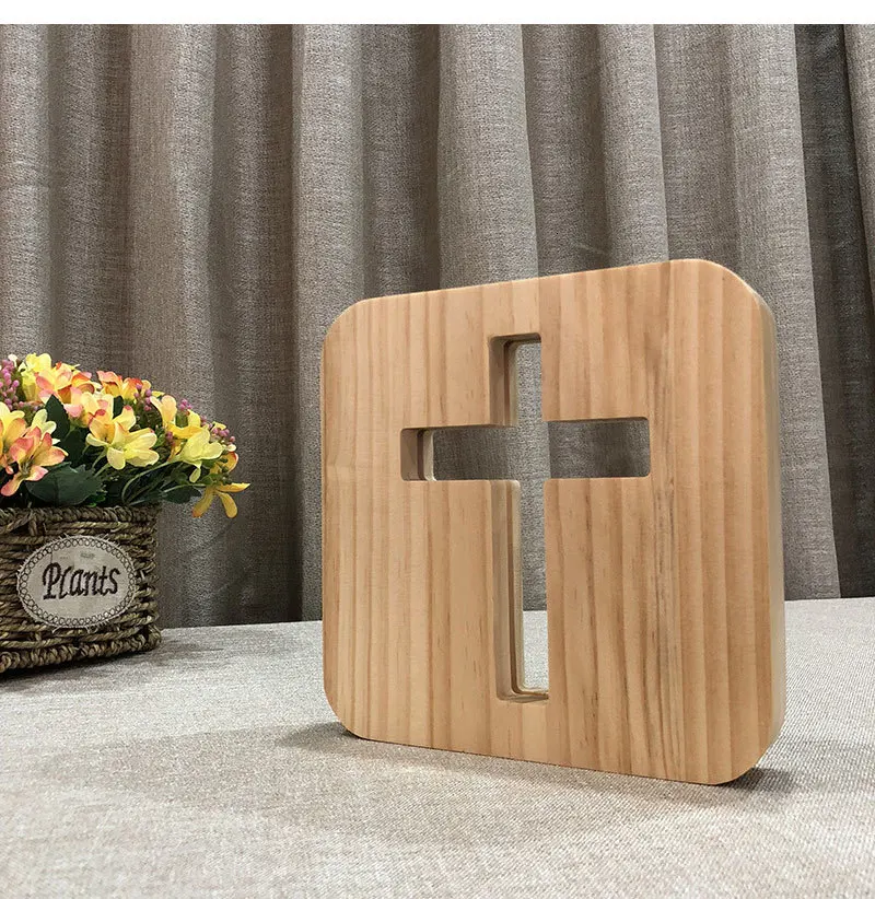Christian Gifts 3D Cross Shadow LED Wood Night Light USB Desk Table Lamp Christianity Crucifix Crafts For Home Decoration Christian Catholic (2)