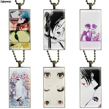 

For Women Girl Gift Nana Anime Vintage Jewelry Stainless Steel Plated With Glass Cabochon Choker Long Pendant Rectangle Necklace