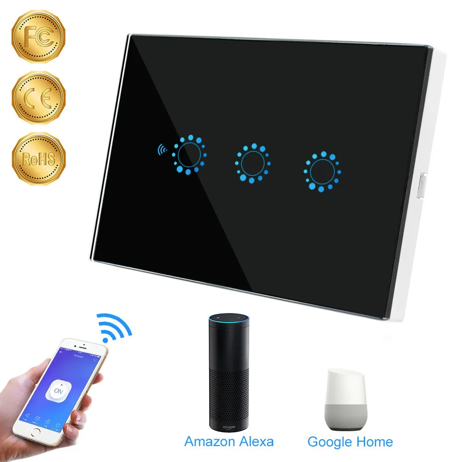 

Wifi Smart Switch 1/2/3 Gang US Standard 120 Type Smart Wall Touch Light Switch Remote Control via Alexa Google Assistant IFTTT