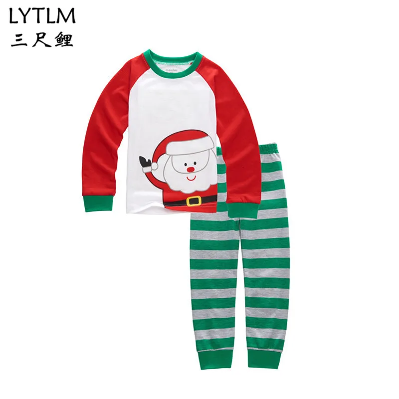LYTLM/рождественские комплекты детской одежды для маленьких мальчиков и девочек Новая Осенняя хлопковая брендовая футболка с длинным рукавом для мальчиков+ штаны - Цвет: 127red