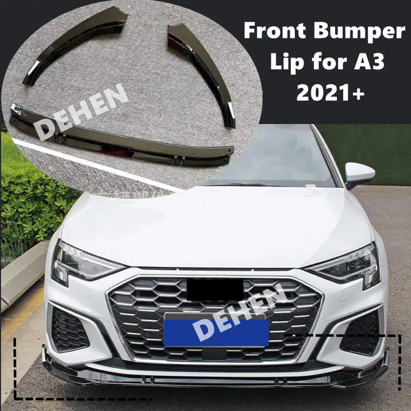 

For Audi A3 2021+ Sedan Front Bumper Lip Body Kit Spoiler Splitter Diffuser Cover Screw Fixation ABS Car Decoration