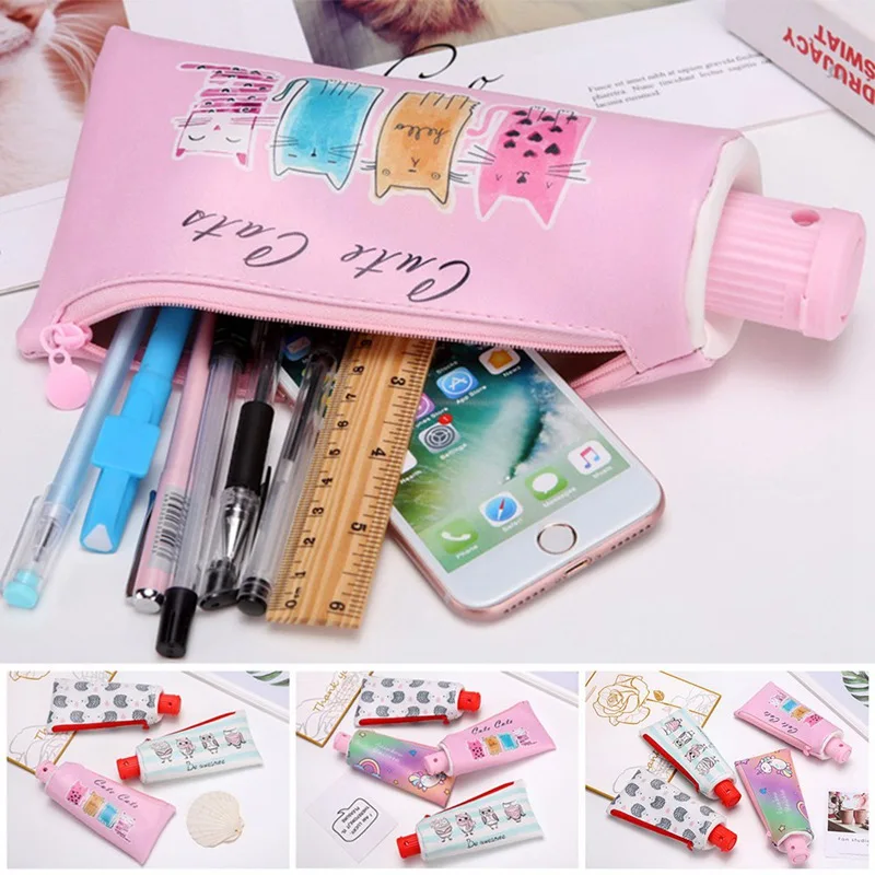 Estuche de lápices gran capacidad, caja Kawaii con forma de pasta de dientes y dibujos animados, papelería, 1 unidad|Estuches escolares| -