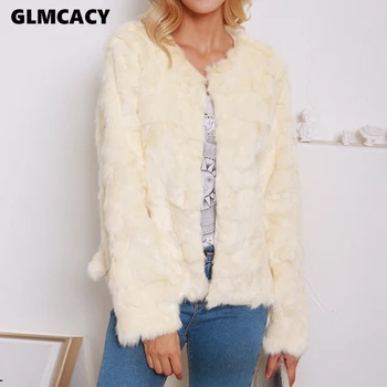 

Women Elegant O-neck Thick Warm Fur Coat Autumn and Winter Streetwear Pull Pelt Fur Striped Cut Faux Fur Jacket