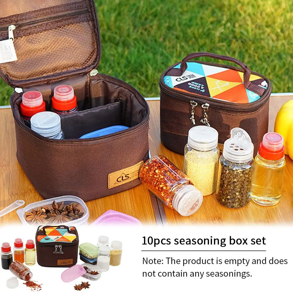 10pcs Outdoor Camping Spice Jars Organizer Container Set Seasoning Box