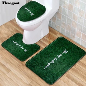 

Thregost Bath Mat Flannel Toilet Mats 3pcs Anti Slip Toilet Seat Cover Rugs Printing Bathroom Carpet for Home Decor Washable