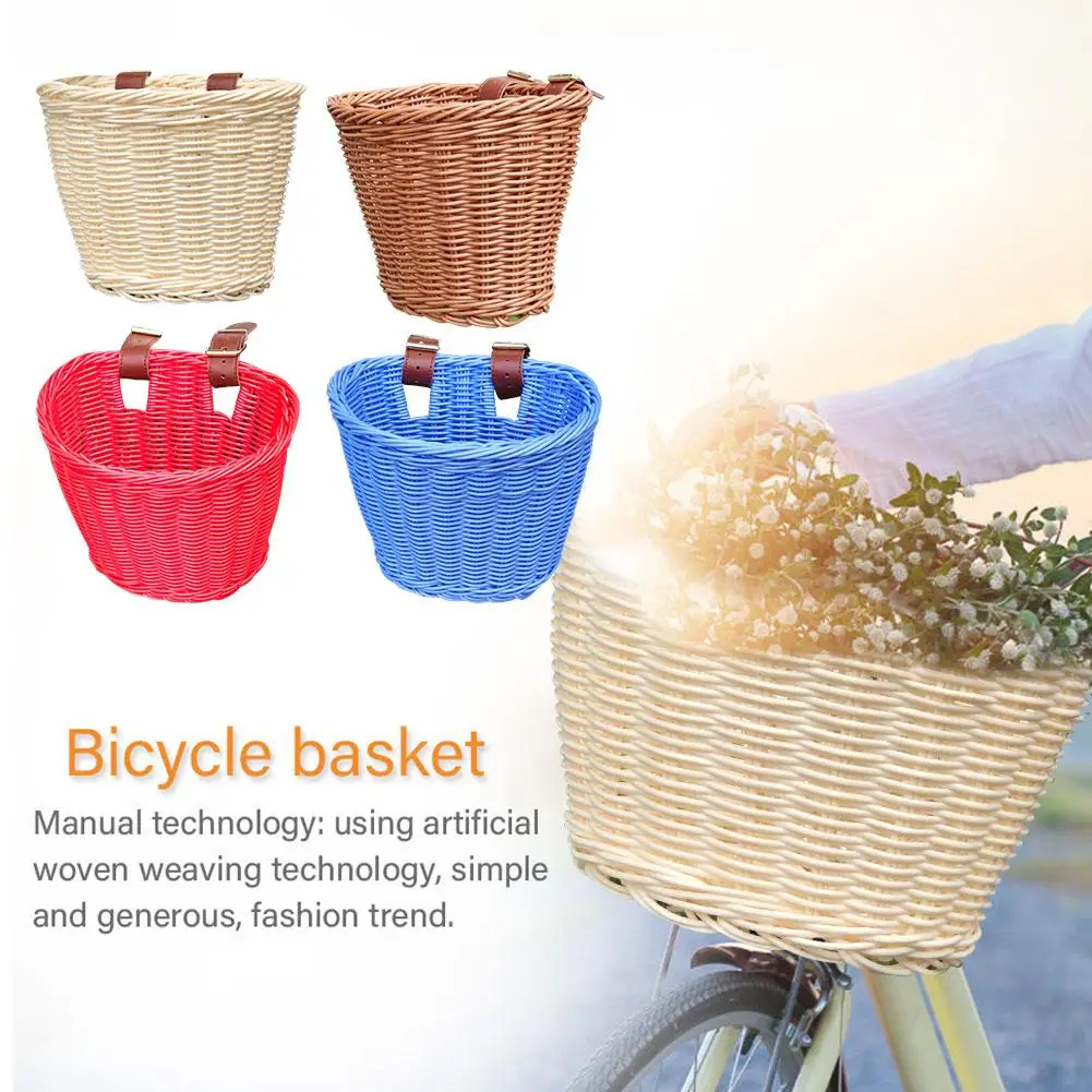 Child Wicker Front Handlebar Bike Basket Cargo Bag Handwoven Rattan