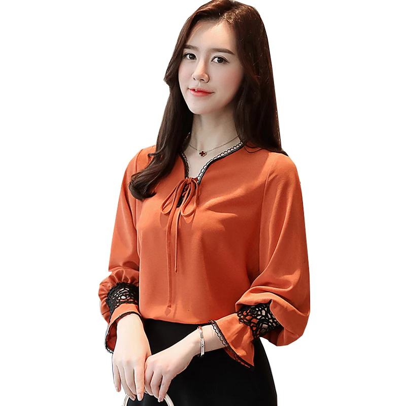 

Vrouwen Tops Fashion Lange Mouwen Blouses Kant Casual Kantoor Dame Vrouwen Kleding Chiffon Shirts Vrouwelijke Blouses YM376