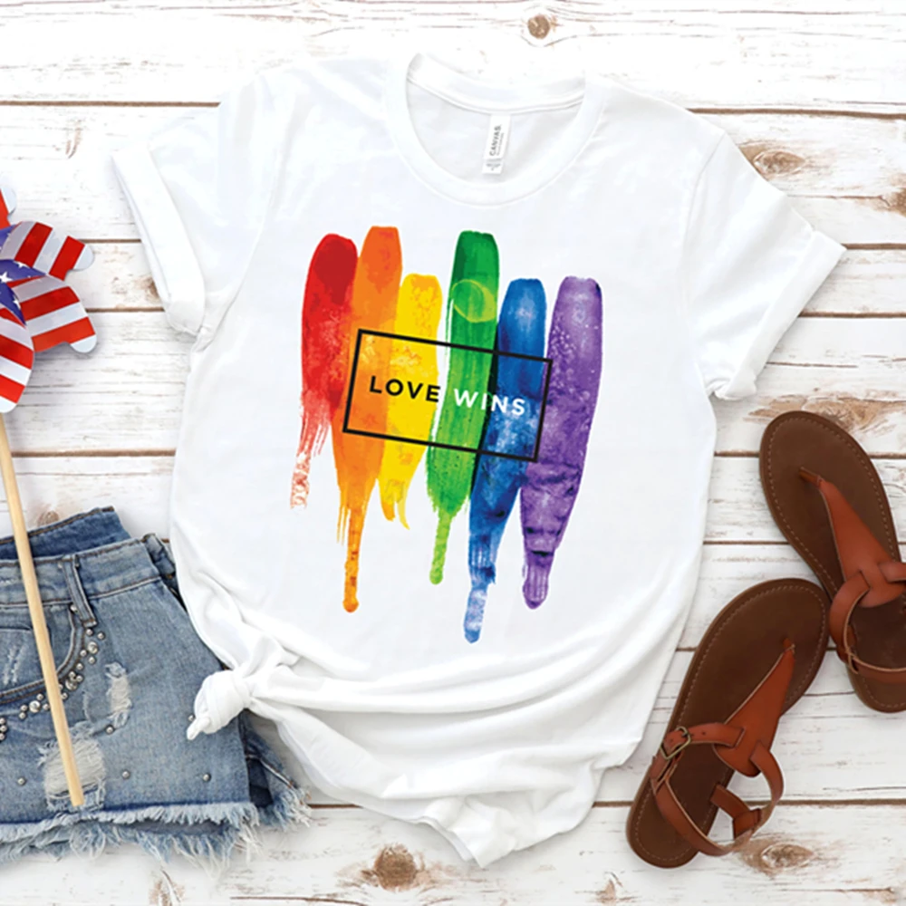 Футболка с надписью Love Wins футболка радужным рисунком для геев лесбиянок ЛГБТ