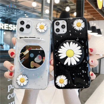 

For Samsung Note9 10 Case Daisies Makeup Mirror Behind Glue Dropping For IphoneX Se 7 8Plus 6s 6 X S XR XS 11 11Pro Max Case