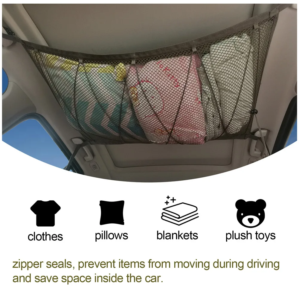 Portable Car Ceiling Storage Net Pocket Roof Interior Cargo Net Bag Car Trunk Storage Pouch Sundries Storage Organizer