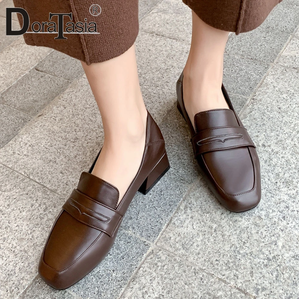 

DORATASIA Fashion Lady Spring Square Toe Slip On Pumps Casual Office Autumn Pumps Women Shallow Square Heels Shoes Woman