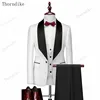 Thorndike Mens Wedding Suits  White Jacquard With Black Satin Collar Tuxedo3 Pcs Groom Terno Suits For Men（Jacket+Vest+Pants） 1