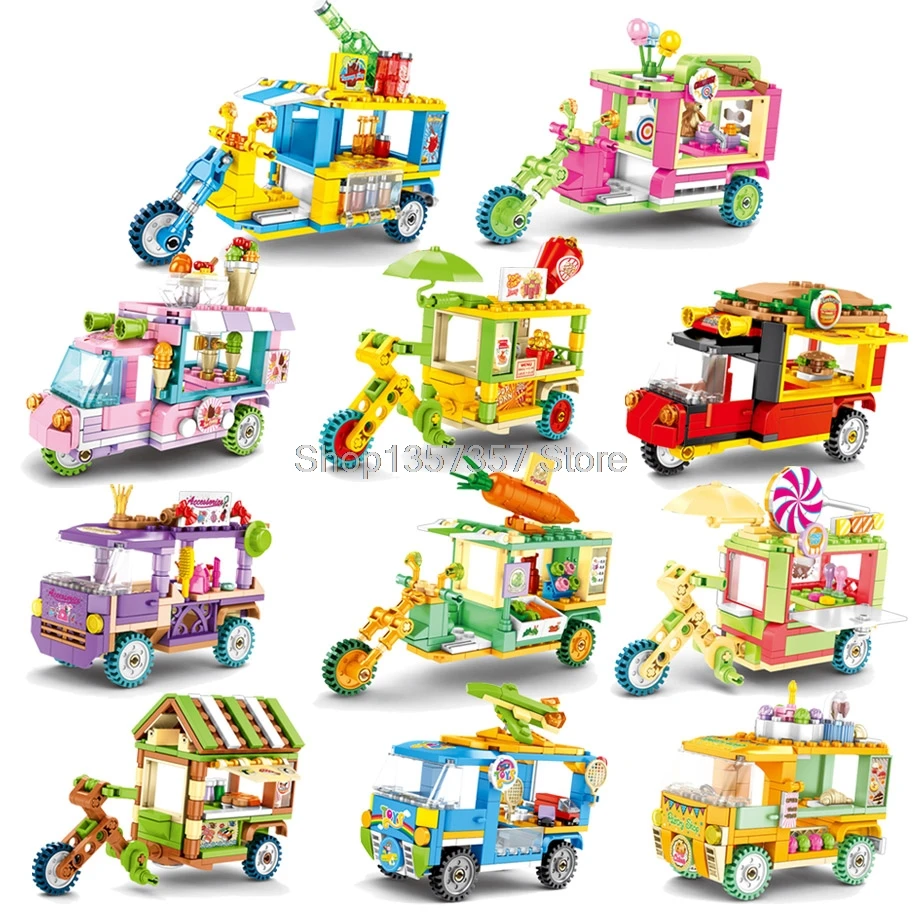 

Single Sale Sembo Food Selling Car Legoings Bricks Sets Block Mini Street View Sale car MOC Building Blocks for Children Gifts