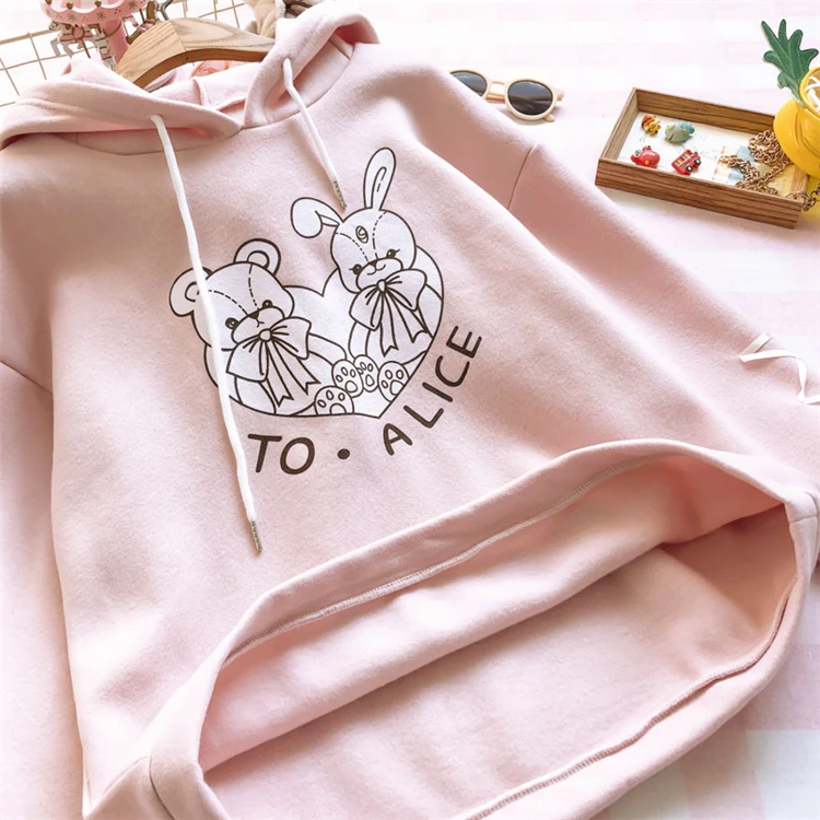 Merry Pretty, женские толстовки с капюшоном и мультяшным принтом с ушами,, Зимний Теплый Бархатный милый пуловер с капюшоном