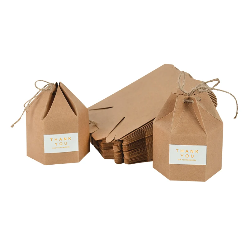 10pcs Hexagon Shape Creative Kraft Paper Candy Boxes Wedding Favors Gift Packaging Box For Birthday Party Baby Shower Decor