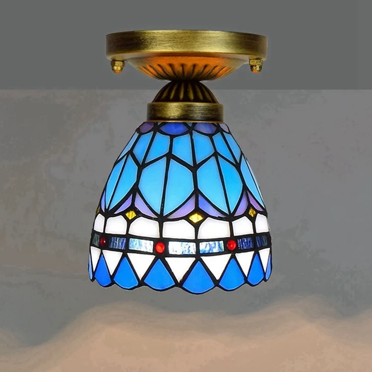

European style 6 "15cm Tiffany colored glass corridor balcony small ceiling light Mediterranean feather light