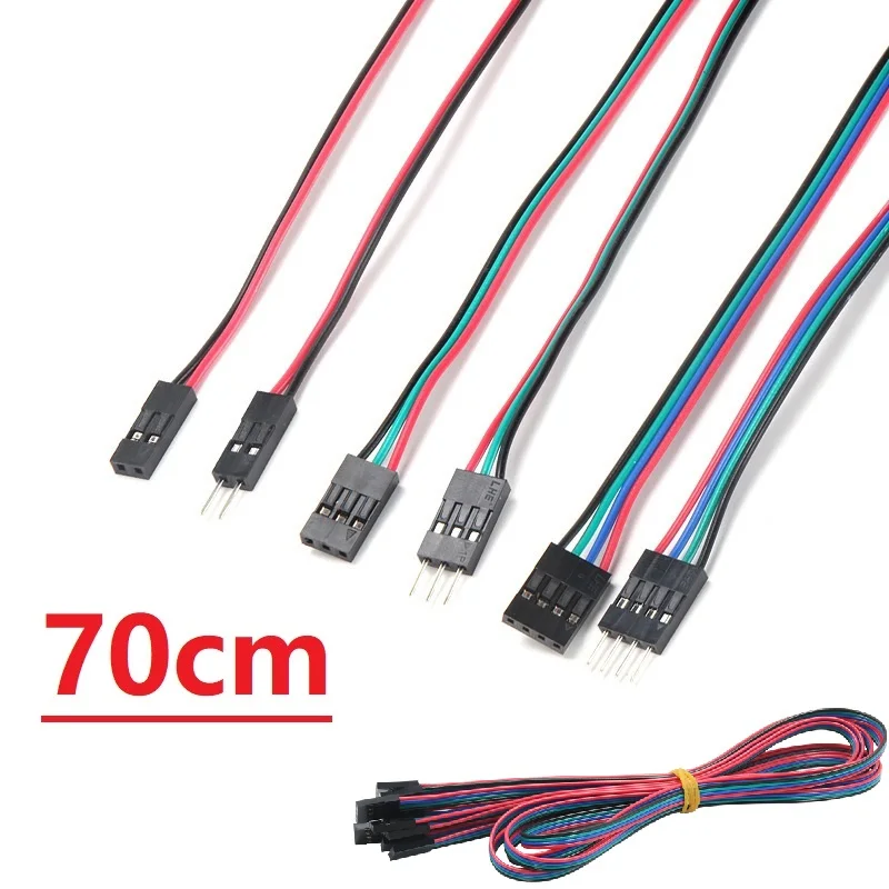 5x Cavi Dupont 70cm Femmina-Femmina 2,3,4 Pin Per Stampante 3D E Arduino