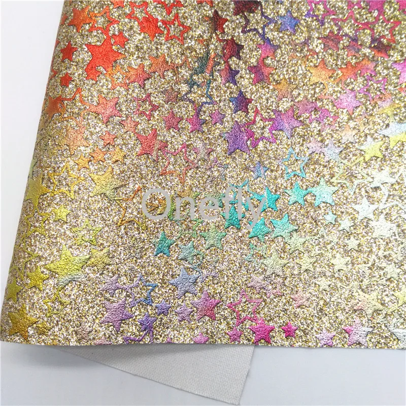 Onefly Stars Printed Glitter Leather Faux Fabric Sheets Mini Rolls For Bow DIY handbags shoes B16-1-4 | Дом и сад