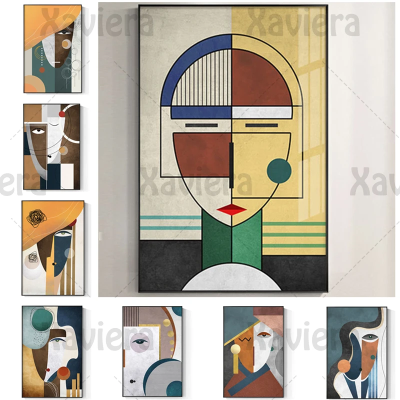 抽象的な顔の幾何学模様のキャンバス絵画現代の創造的な写真アートウォールアート家の装飾リビングルーム 絵画 書道 Aliexpress
