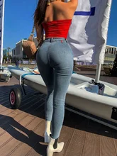 

Women's Jeans High Waist Stretch Skinny Denim Trousers 2021 Blue Retro Washed Fashion Sexy Elastic Slim Pencil Pants Oversize