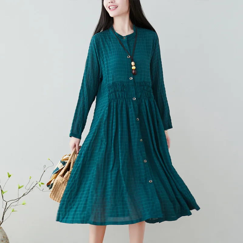 

2019 Spring Clothing New Style Loose And Plus-sized WOMEN'S Dress National Wind Slimming Waist Hugging Long-sleeved Cardigan Big