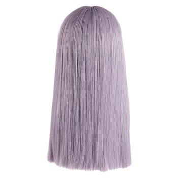 

Synthetic High Temperature Fiber Long Straight Hair Wig, Purple Wig, Natural African American Hair with Bangs
