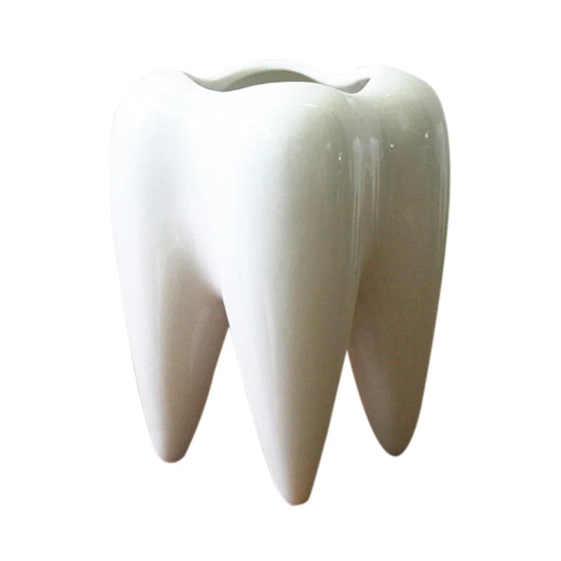 Desktop decoration white ceramic pen holder succulent potted flower pot cute white teeth ceramic flower potT