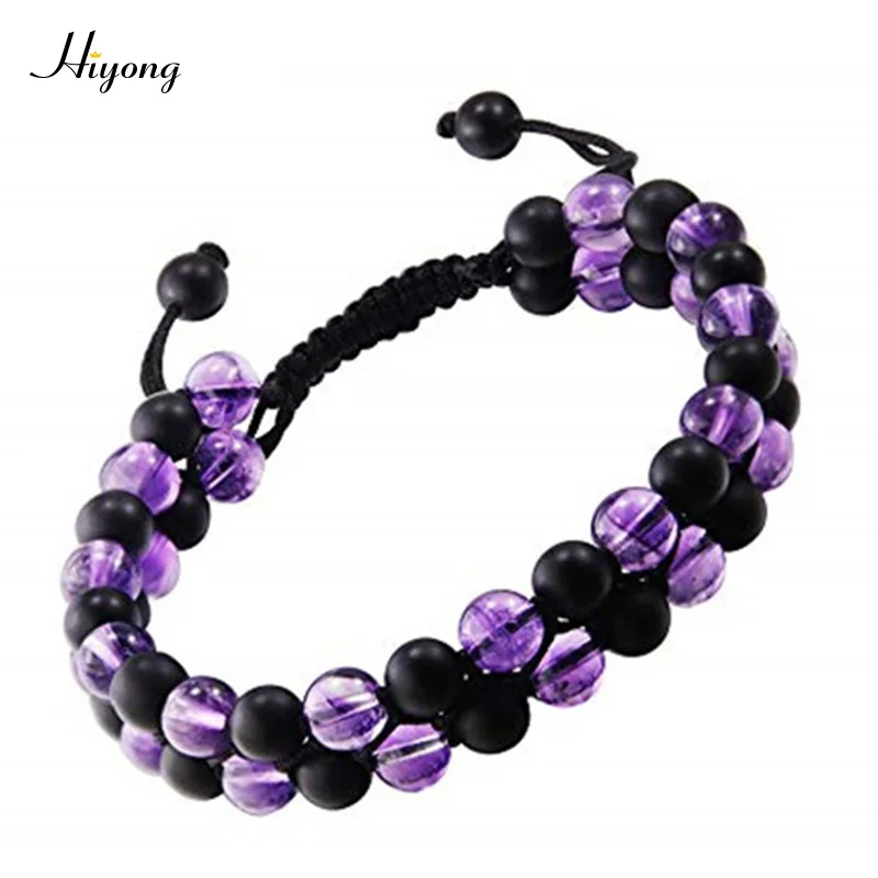 Amethyst Bracelet HIYONG тигровый глаз и лавовый камень рок эфирное масло диффузор Браслет натуральные лечебные камни бусины браслет 8 мм регулируемые браслеты для мужчин - Окраска металла: Amethyst Bracelet