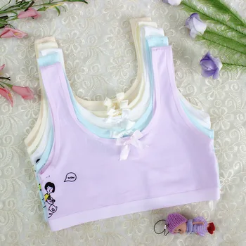 

4pcs/Lot Soft 100% Cotton Training Bras for Baby Girls Cute Bow Print Belt Vest for Teenager Bras