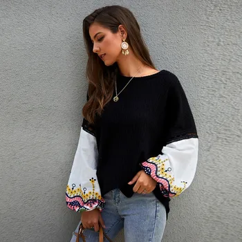 

Autumn Winter Women Patchwork Sweater Long Sleeve O Neck Fashion Loose Harajuku Slim Sweaters