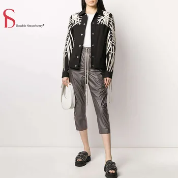 

Double Strawberry Heavy Industry Jean Jacket Women's Handmade Autumn Dark Single-breasted Drawstring Tie Casual Denim Jacket