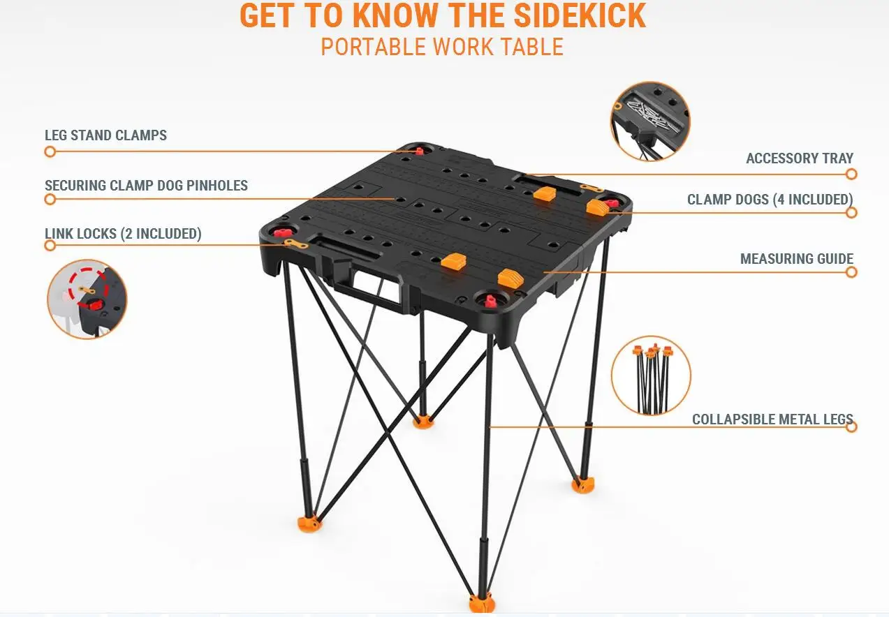 WORX WX051 многофункциональный Рабочий стол и Sawhorse с быстрыми зажимами и прищепками WX051