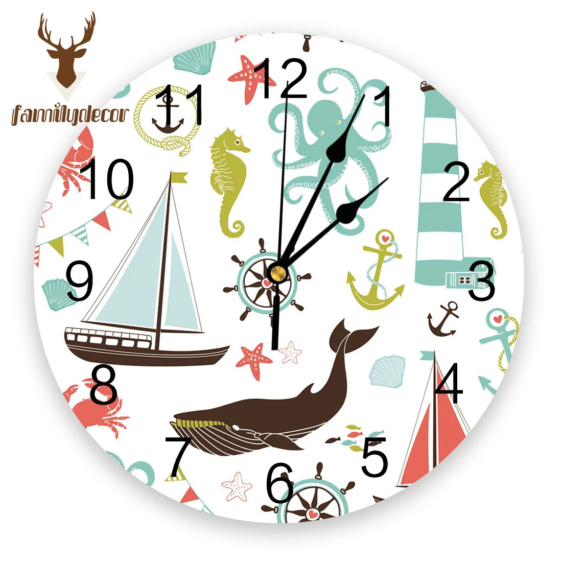 

Cartoon Sea Animals Whale PVC Wall Clock Modern Design Home Decor Bedroom Silent Oclock Watch Wall For Living Room