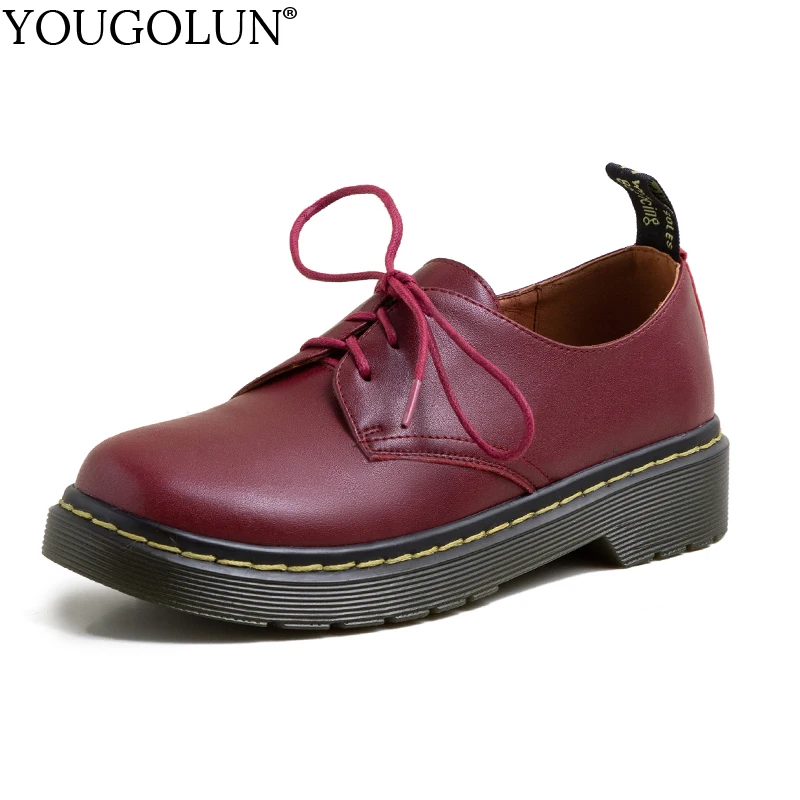 

Women Platform Cow Leather G063 Spring Autumn Fashion Casual Black Red Wine Round Toe Large Size 33-43 Ladies Handmade Shoes