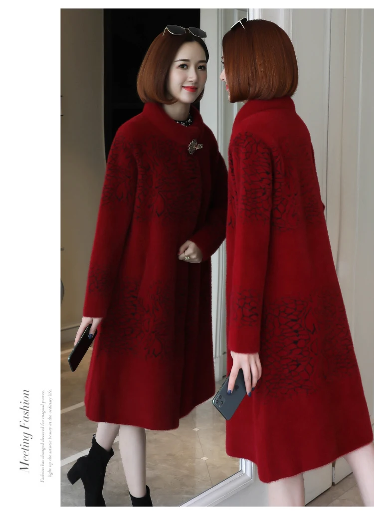 Noble fashion in the fall and winter of imitated mink wool coat in the new popular long overcoat
