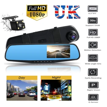 

Dual Lens HD 1080P 4.3" Car DVR Rearview Mirror Camera Dash Cam Video Recorder Built-in G-Sensor