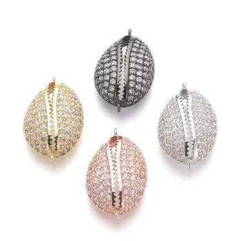 

3pcs/lot Brass Clear Micro Pave Cubic Zirconia Cowrie Shell Links Bracelet Necklace jewelry Accessories Connector Hole: 1mm