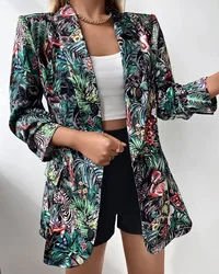Abrigo de traje con estampado verde para mujer, nuevo estilo a la moda, 2021