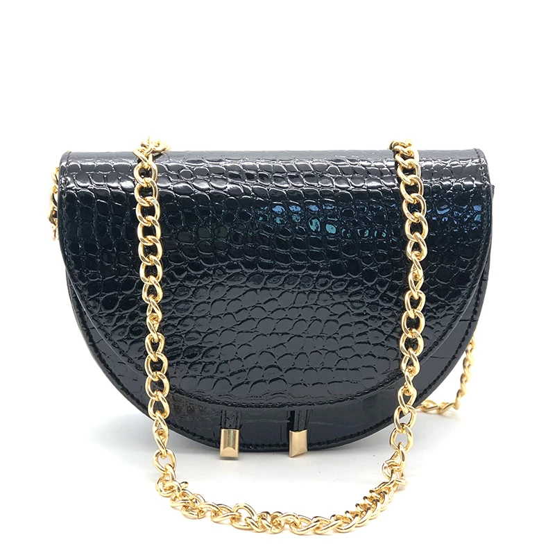 MLHJ Женская сумка через плечо модная крокодиловая полукруглая седельная сумка из искусственной кожи сумки на плечо для женщин дизайнерские сумки - Цвет: Black 3 chain